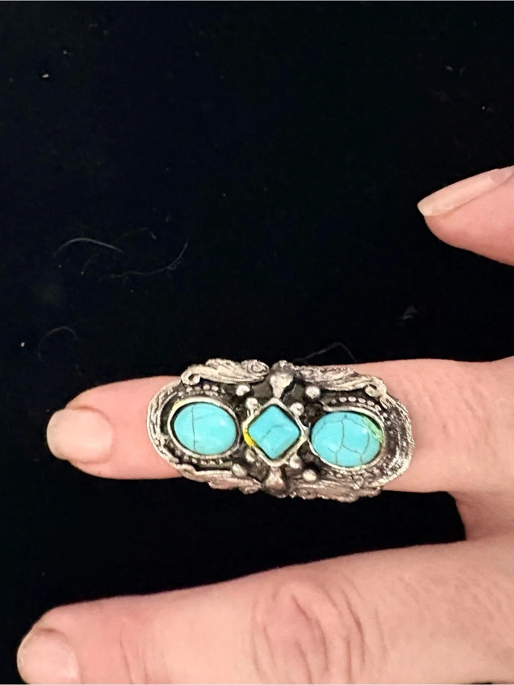 Turquoise Stone Silver-Tone Statement Ring - Women Jewelry